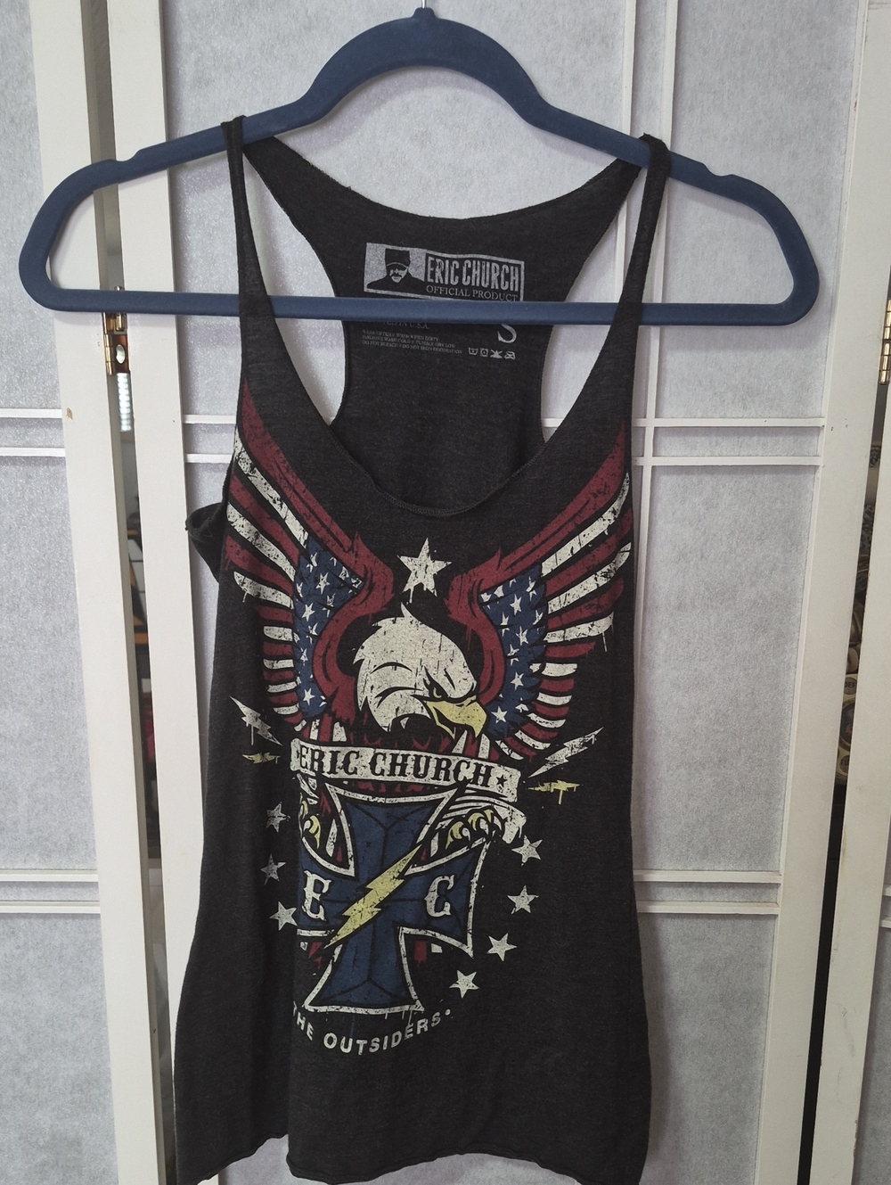 Eric Church Women's Black Graphic Racerback Tank Top - Eagle Flag Design